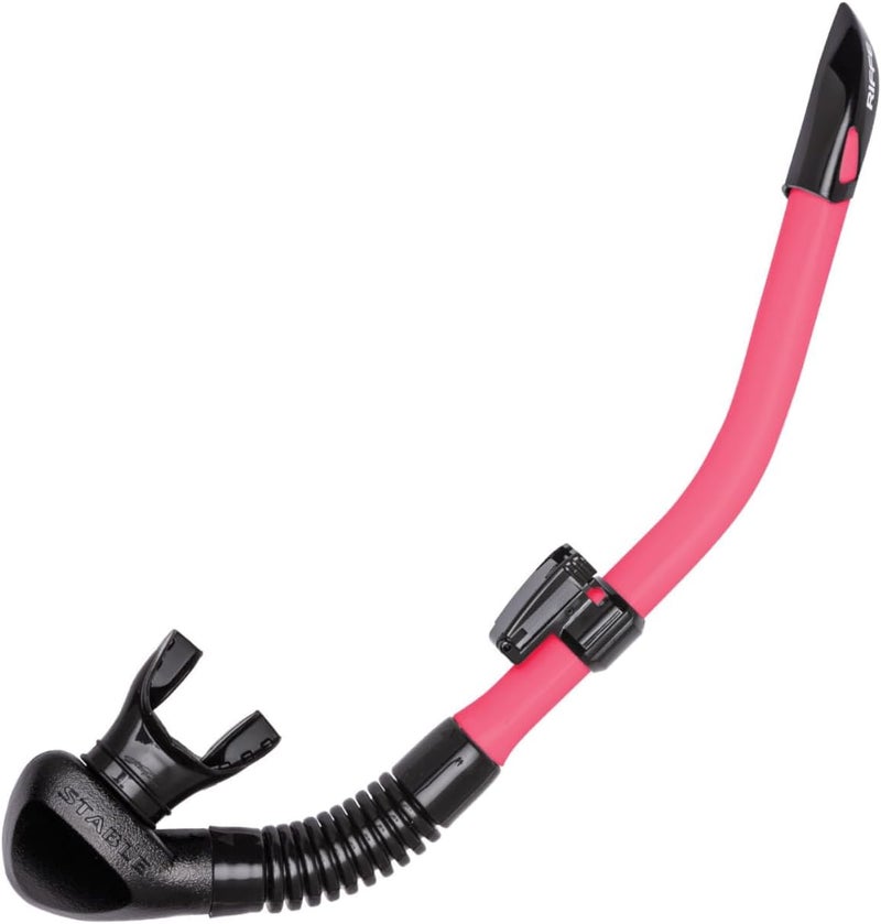 Stable Scuba Diving and Snorkeling Dry Snorkel - Low Profile & Lightweight with Flexible Folding Vinyl Tube - Shark Fin-Shape Tip Hinged Keeper & Purge Valve
